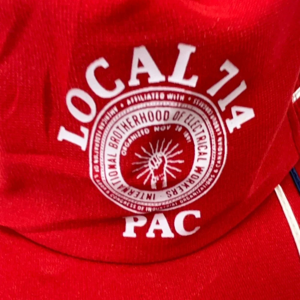 Vintage Trucker Hat Cap Snap Back Red White Blue Side Stripe USA 80s 90s‎ IBEW